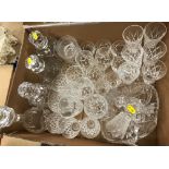 A quantity of various cut glass ware to include brandy balloons, champagne flutes, tumblers, wines,