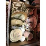 Two boxes of assorted china wares to include Denby and Poole dinner wares, terracotta bowl,
