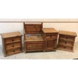 A pair of modern pine three drawer chests with wrought iron handles,