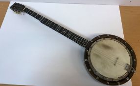 A John Alvey Turner rosewood cased banjo, stamped with maker's name and "33 Bishop's Gate St,