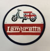 A modern painted cast metal sign "Lambretta",