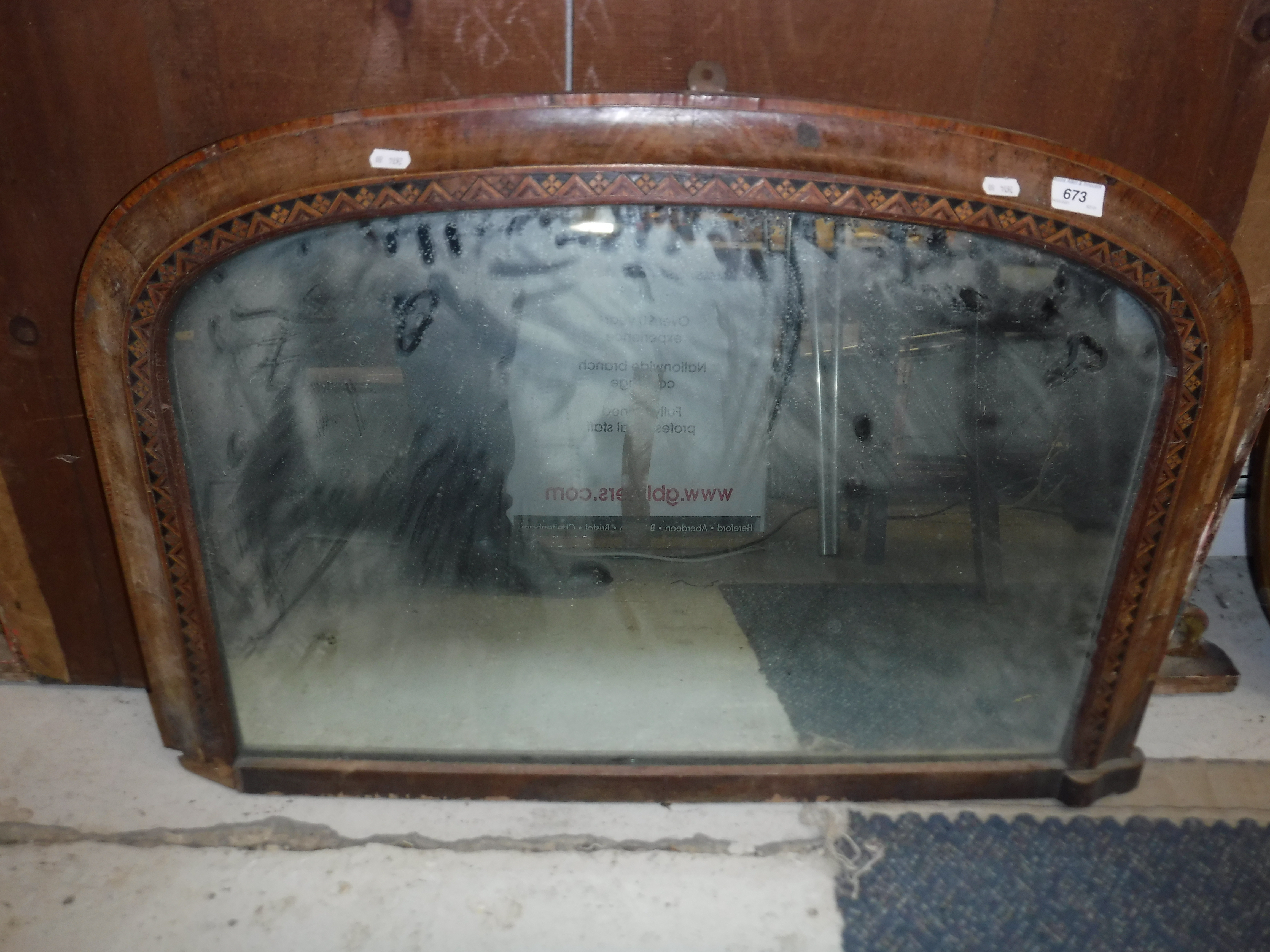 A late Victorian giltwood and gesso framed shallow dome top over mantle mirror within a rope work - Image 2 of 9