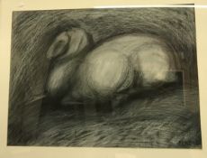 MILNE "Sheep", charcoal and chalk study, signed and dated '92 lower right,