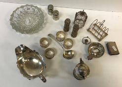 A collection of small silver and plated wares to include a Victorian silver cylindrical lidded