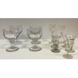 A collection of four 19th Century rummers, a liqueur glass engraved "G III", a firing glass,