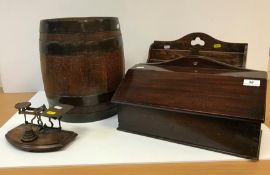 A 19th Century mahogany slope top candle box, 40.5 cm wide x 21.