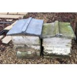Two white-painted sectional wooden beehives with leaded roofs (for restoration),