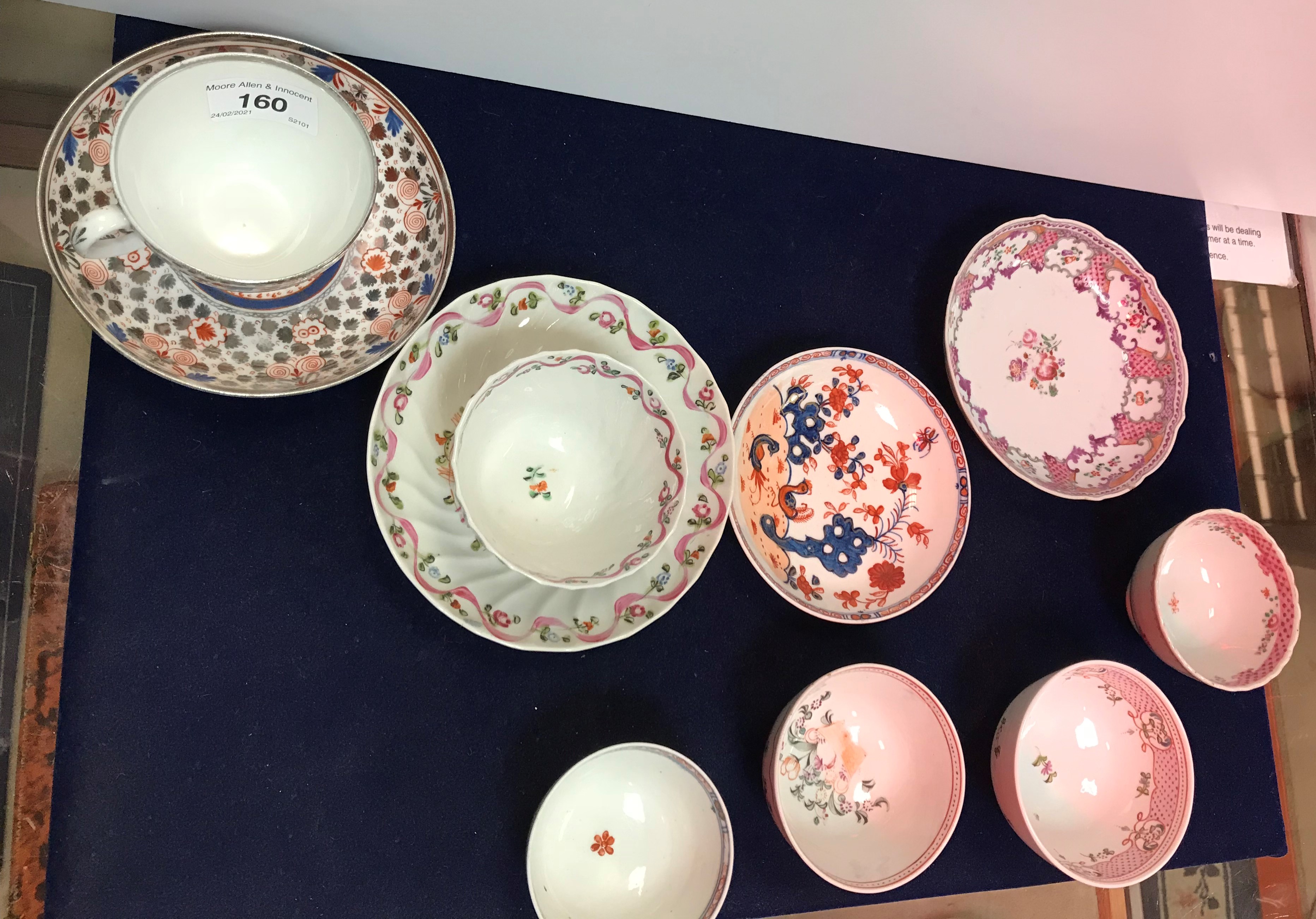Three 19th Century polychrome decorated tea bowls and saucers, - Image 2 of 2
