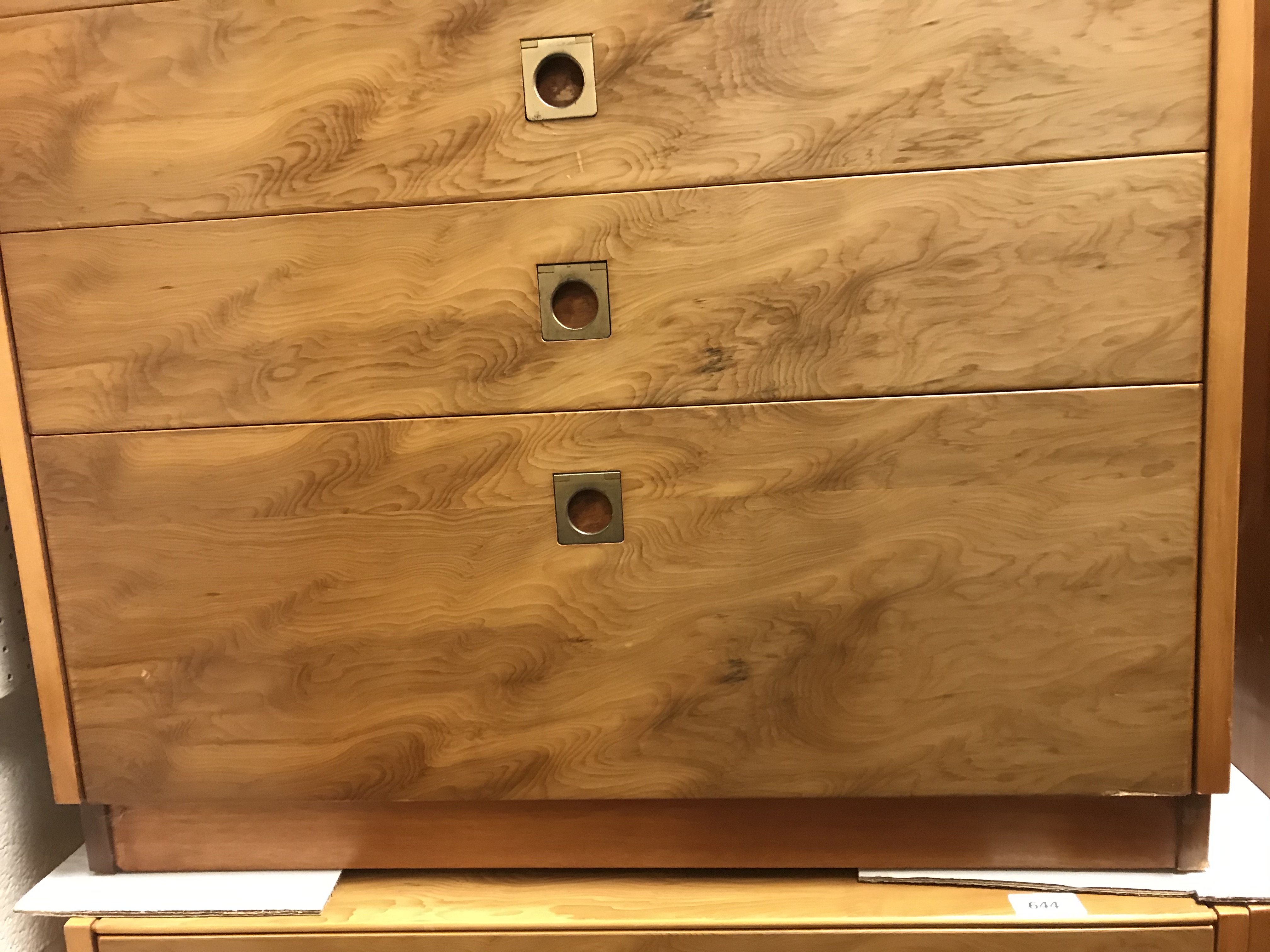 A 1960's yew wood chest of five long graduated drawers with brass flush handles, - Image 14 of 16