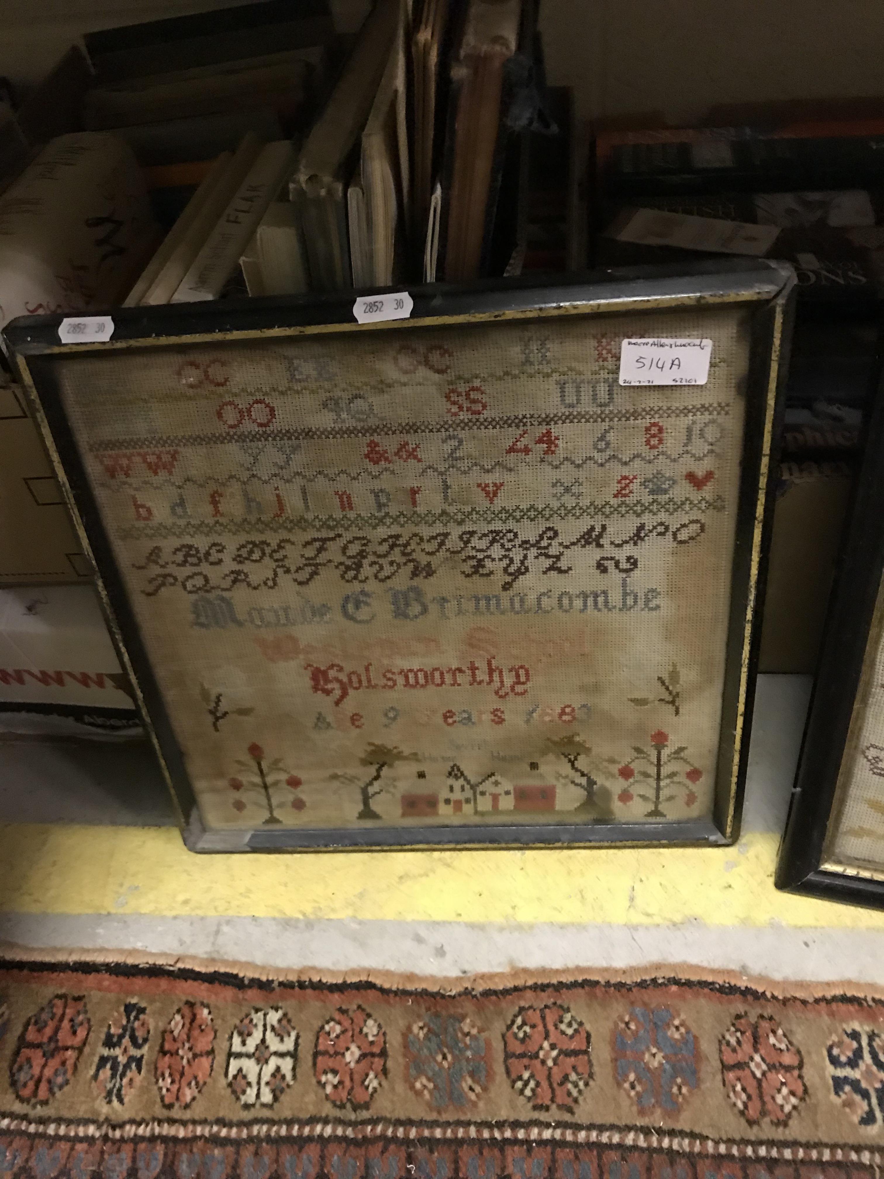 A Victorian needlework sampler by Maud E Brimacombe, Wesleyan School, Holsworthy, age 9 years 1883,