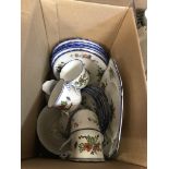 Three boxes of assorted decorative china wares to include a Wedgwood "Windsor Grey" 46 piece dinner