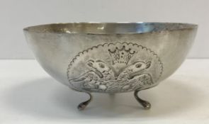 A Cypriot silver (800) bowl embossed with map of Cyprus, twin-headed eagle and lion,