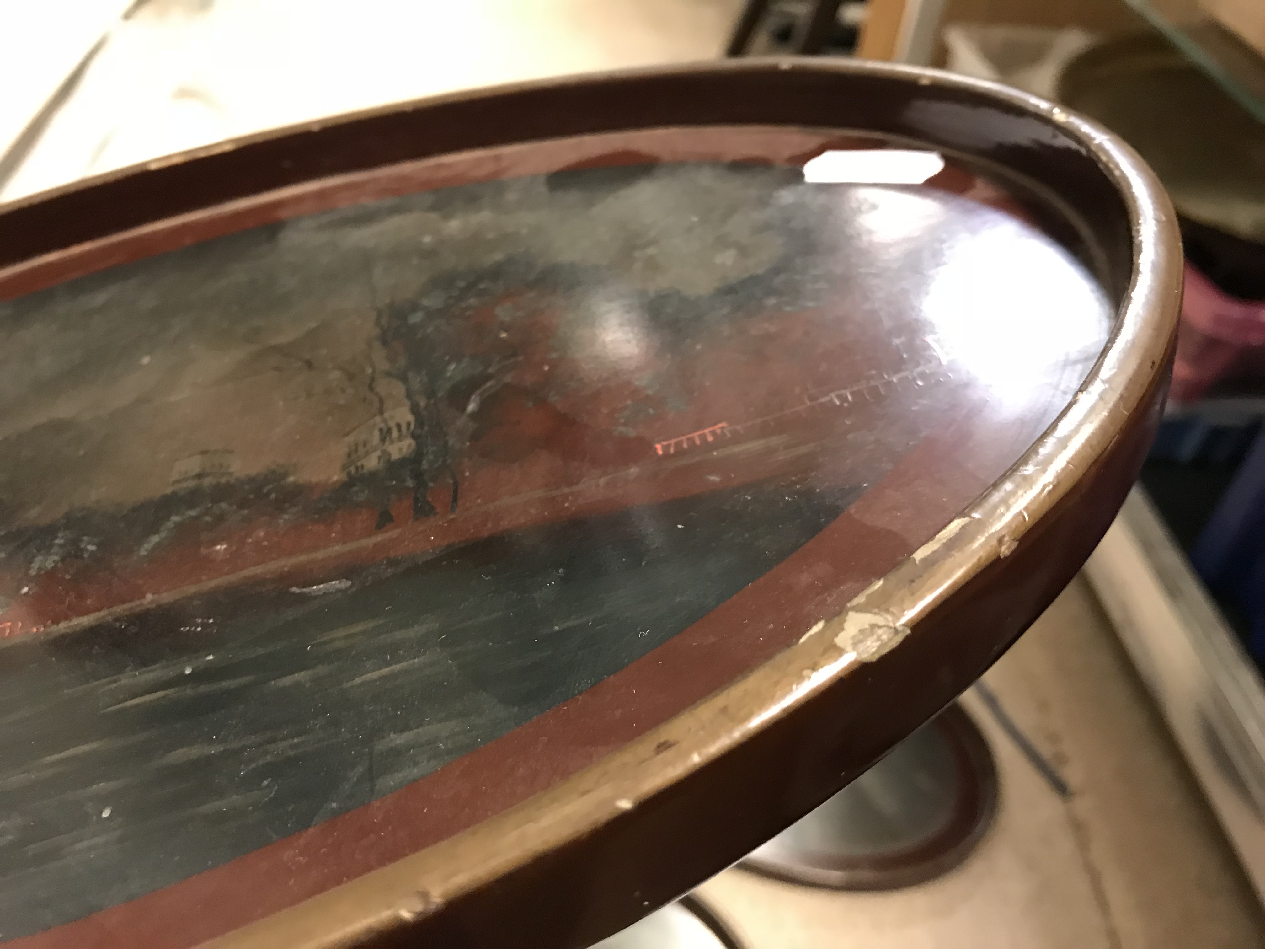A graduated set of three circa 1900 Japanese lacquered trays, each decorated with landscape scenes, - Image 6 of 28