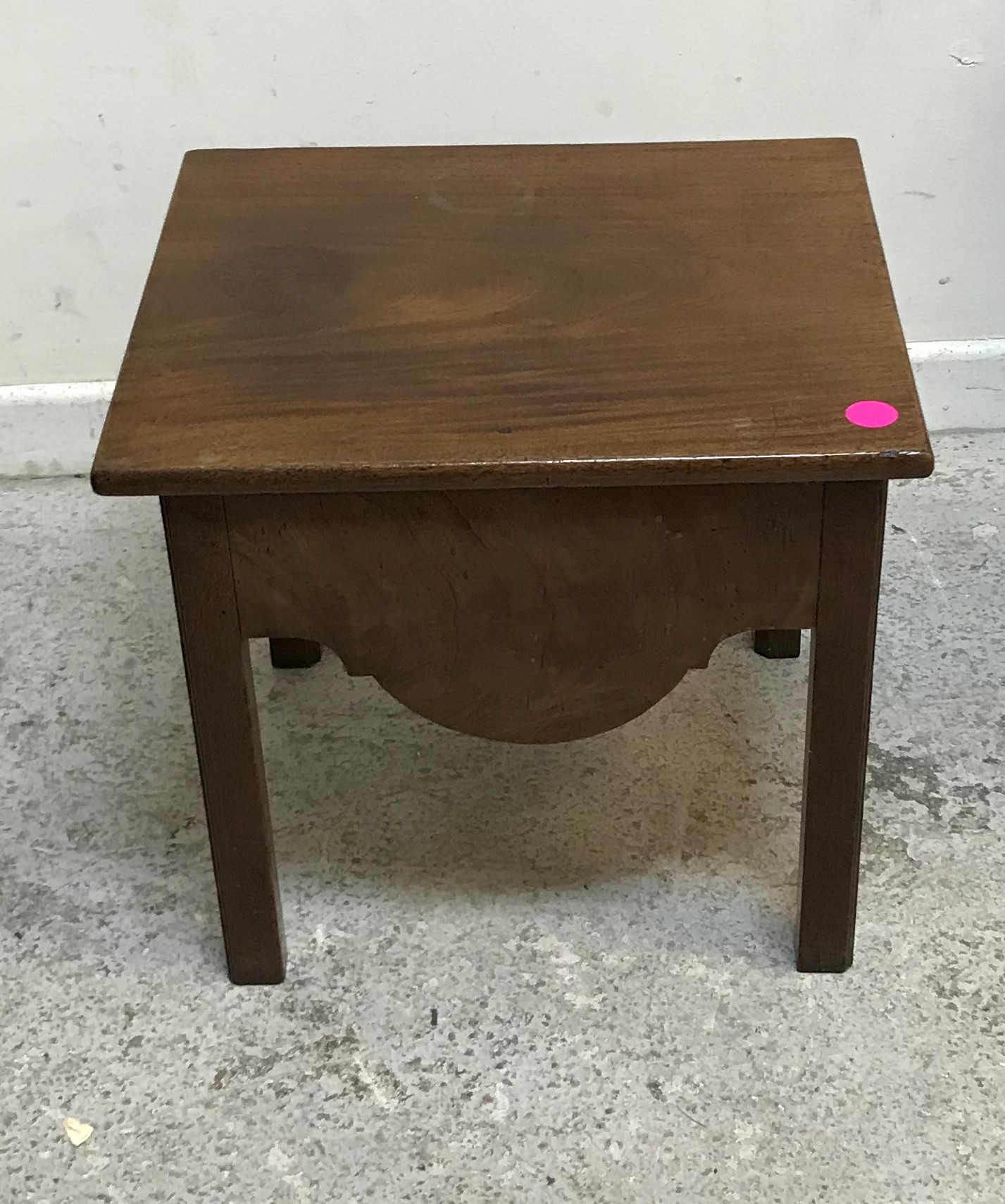 A circa 1800 mahogany commode stool on square chamfered supports (interior altered), - Image 2 of 2