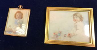 20TH CENTURY ENGLISH SCHOOL "Young child with building blocks" a miniature portrait study