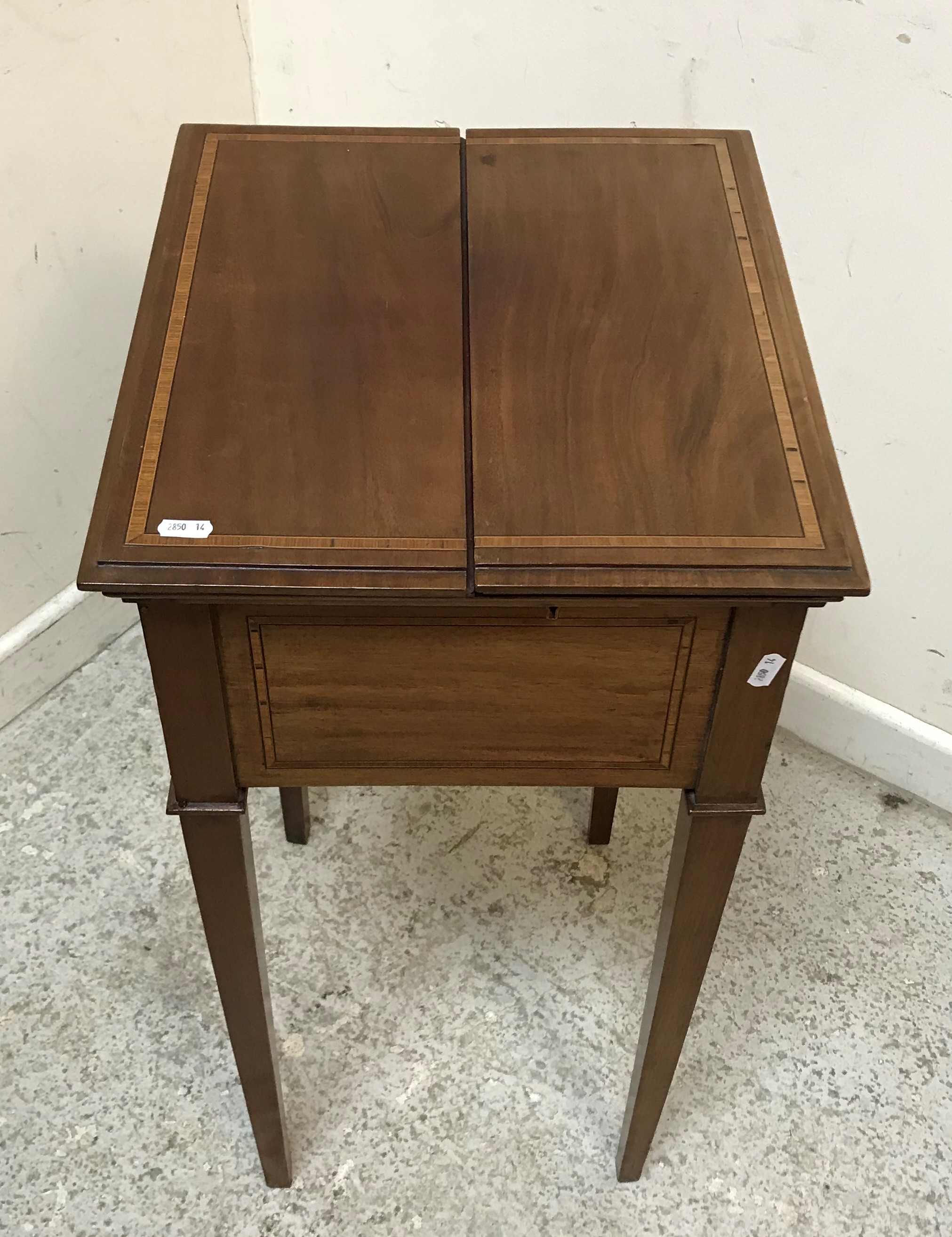 A circa 1900 mahogany student's bureau with fretwork carved three-quarter gallery over a fall-front - Image 4 of 5