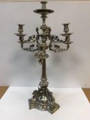 A Victorian silver plated table centre candelabra in the Egypto-Classical Revival taste,