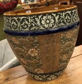 A large 19th Century Doulton Slaters lace work decorated jardiniere with relief work floral banding