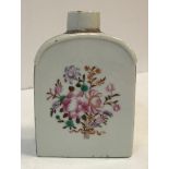 A 19th Century Chinese polychrome decorated tea caddy with floral spray decoration (two hairline