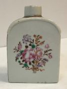 A 19th Century Chinese polychrome decorated tea caddy with floral spray decoration (two hairline