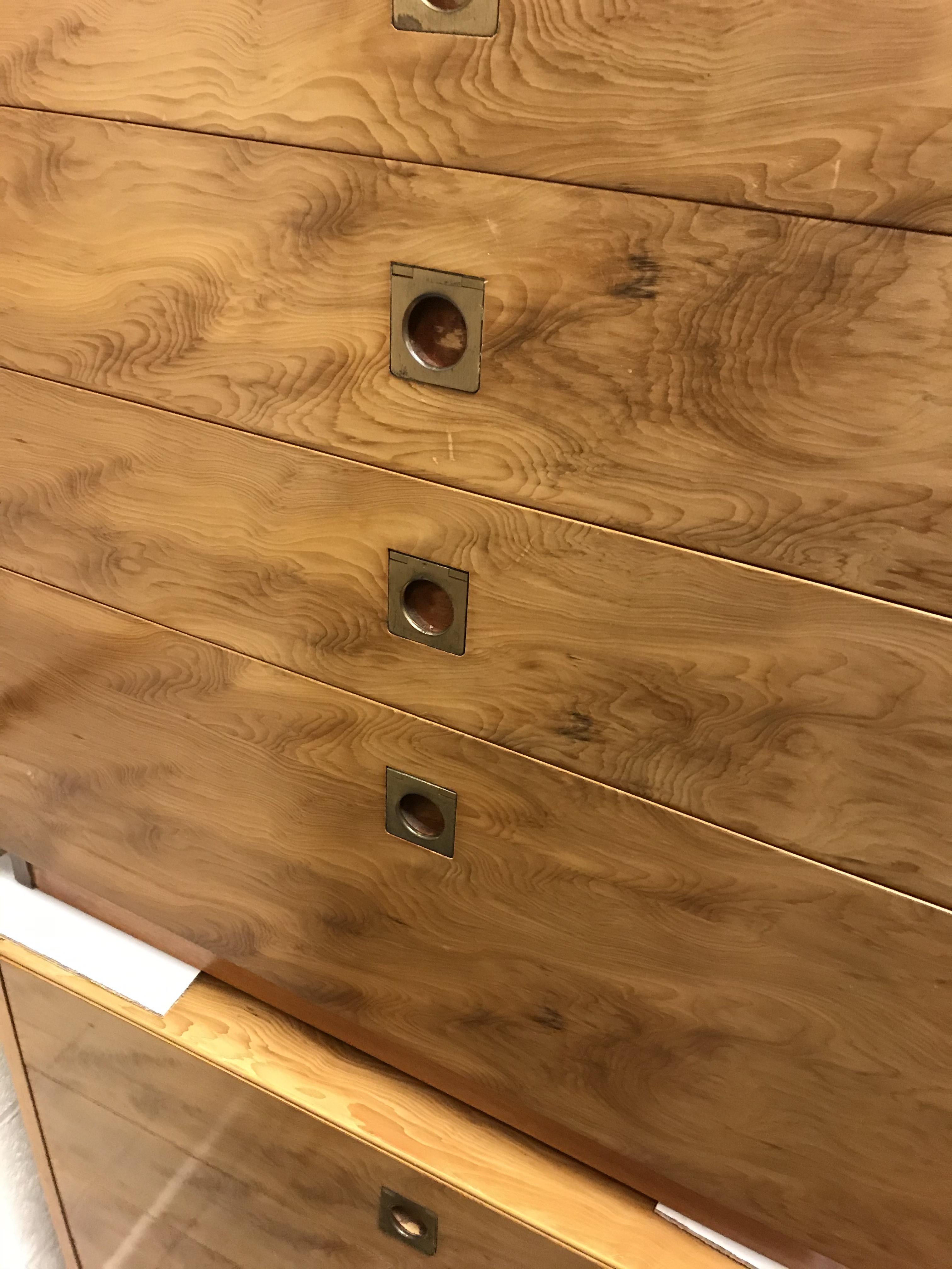 A 1960's yew wood chest of five long graduated drawers with brass flush handles, - Image 11 of 16