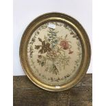 19TH CENTURY ENGLISH SCHOOL "Floral Spray within a Floral Border" a silk-work study oval, 38cm x 32.