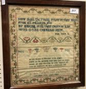 A George III needlework sampler with script from Psalm 119 by Jamima Carnegie Napier September 1799