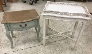 A modern painted silver table in the Chippendale style with pierced gallery top,