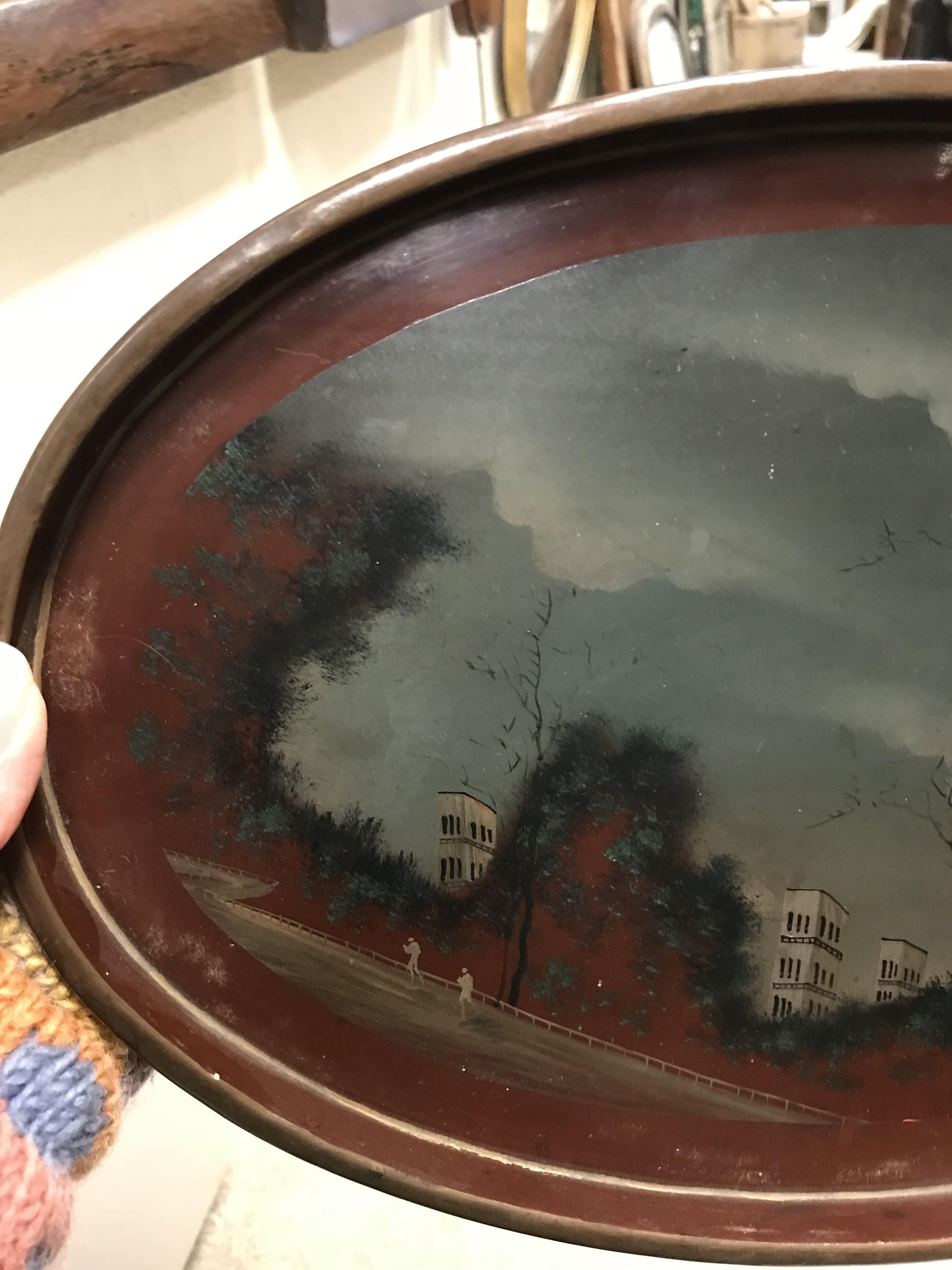 A graduated set of three circa 1900 Japanese lacquered trays, each decorated with landscape scenes, - Image 10 of 28