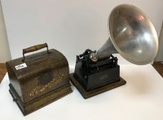 An Edison Type 1 "Gem" phonograph with aluminium horn and oak carring case, serial no.