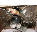 Five boxes of assorted decorative china and glass wares to include two modern Valelove table lamps,