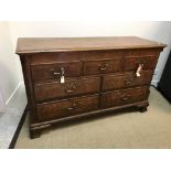 A late George III north country English oak mule chest,