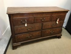 A late George III north country English oak mule chest,