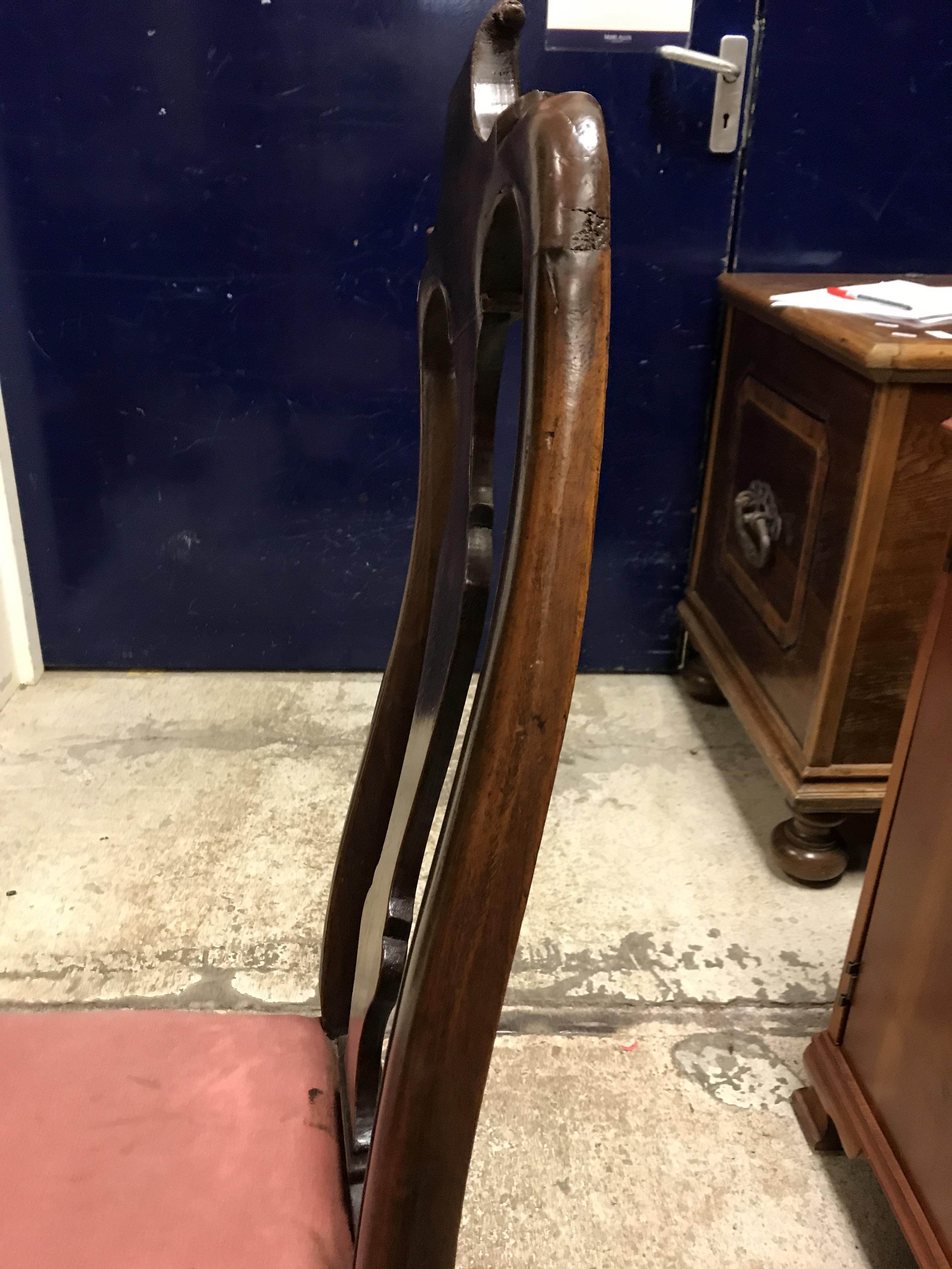 A pair of 18th Century walnut framed low chairs with scroll carved top rail and vase shaped back - Image 40 of 51