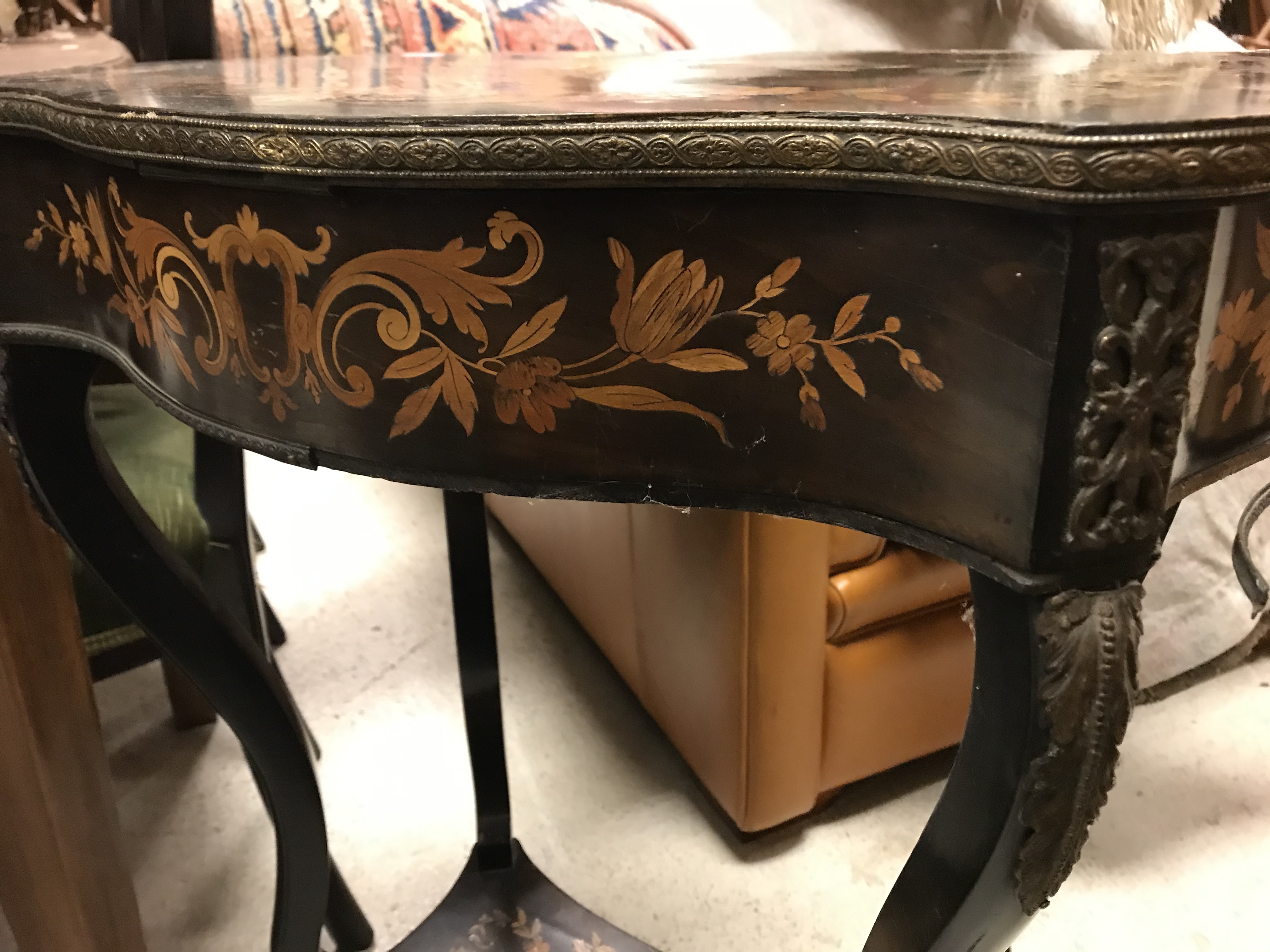 A late 19th Century ebonised and marquetry inlaid work table, - Image 16 of 23
