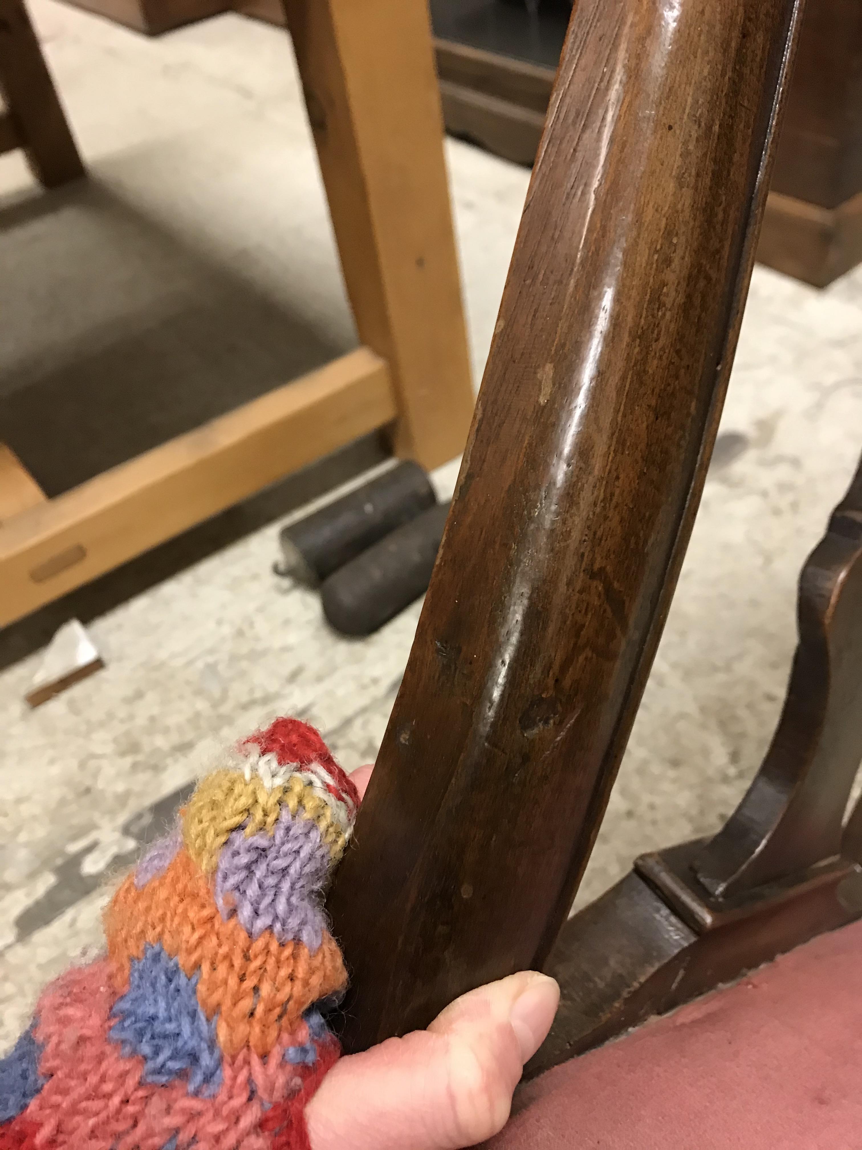 A pair of 18th Century walnut framed low chairs with scroll carved top rail and vase shaped back - Image 24 of 51