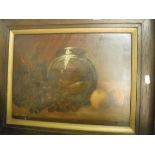 A collection of paintings and prints to include W STONE "Still life study of fish in a bowl