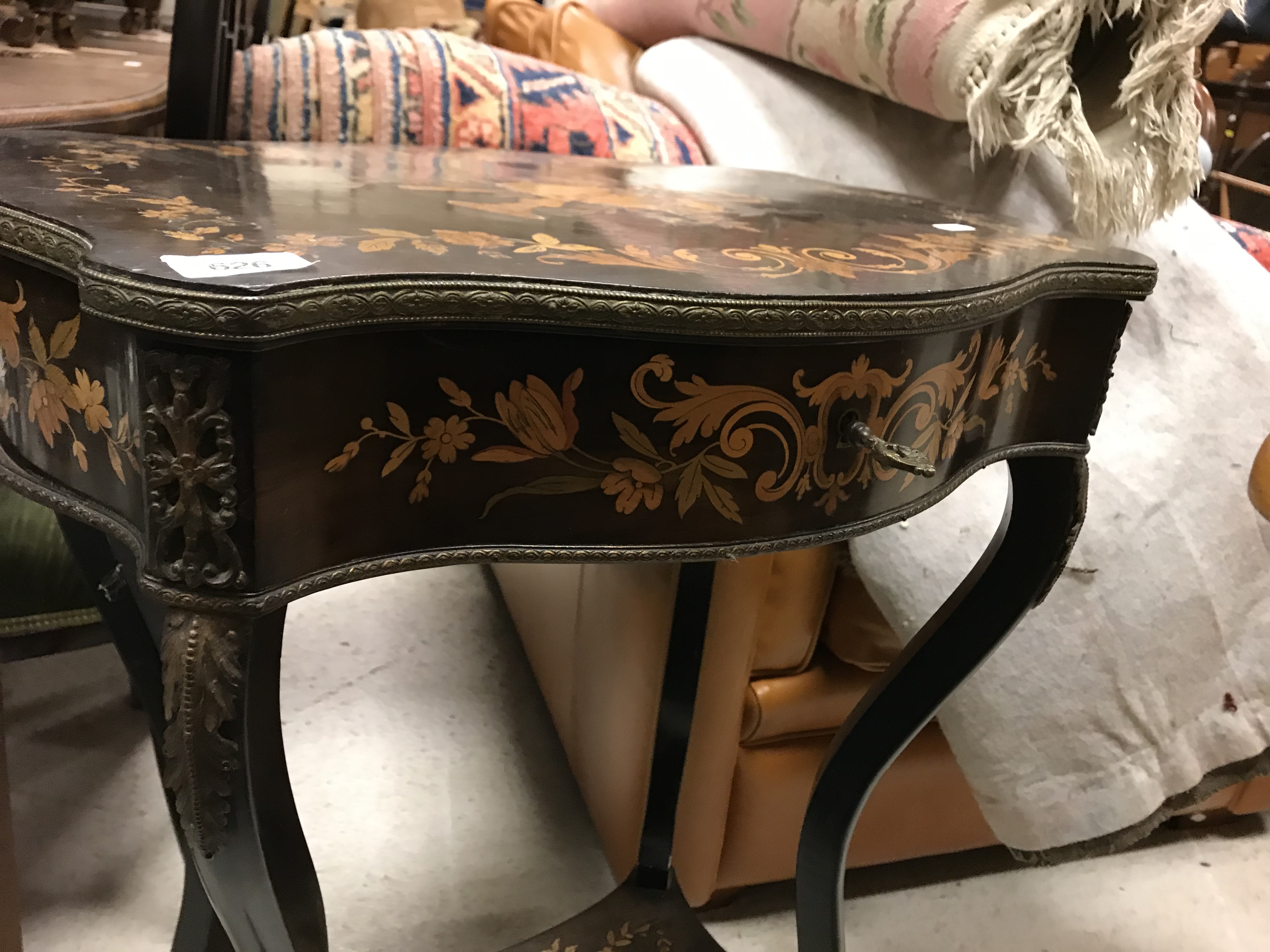 A late 19th Century ebonised and marquetry inlaid work table, - Image 12 of 23