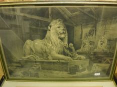 19TH CENTURY ENGLISH SCHOOL "Landseer sculpting lions", black and white print, 30.