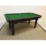 A eight size snooker/billiard table bearing ivornie label inscibed "The Challenge - W Jelks & Sons"