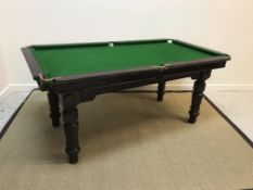 A eight size snooker/billiard table bearing ivornie label inscibed "The Challenge - W Jelks & Sons"