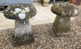 A pair of natural stone staddlestones of typical form,