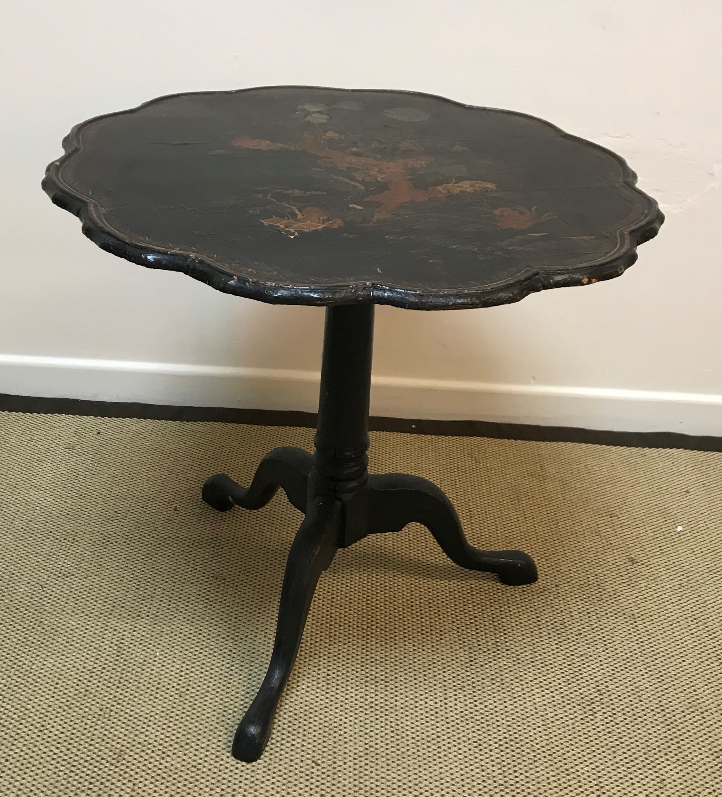 A 19th Century Chinese export ware black lacquered and gilt decorated tea table, - Image 2 of 6