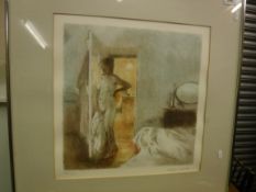 AFTER BERNARD DUNSTA "Study of nude in bedroom", coloured print,