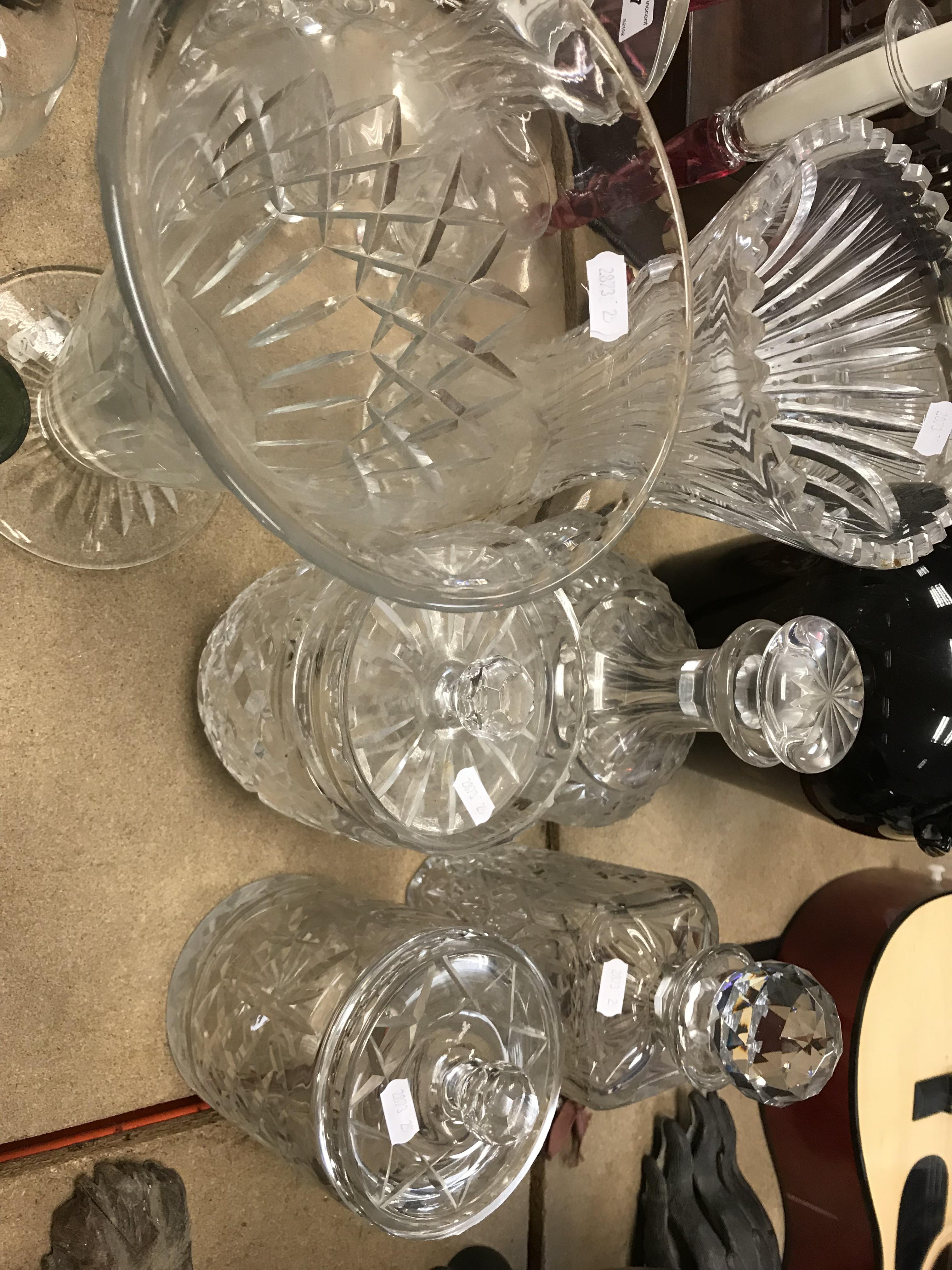 A collection of glassware to include a bohemian style footed pedestal bowl, a pair of candlesticks, - Image 2 of 2