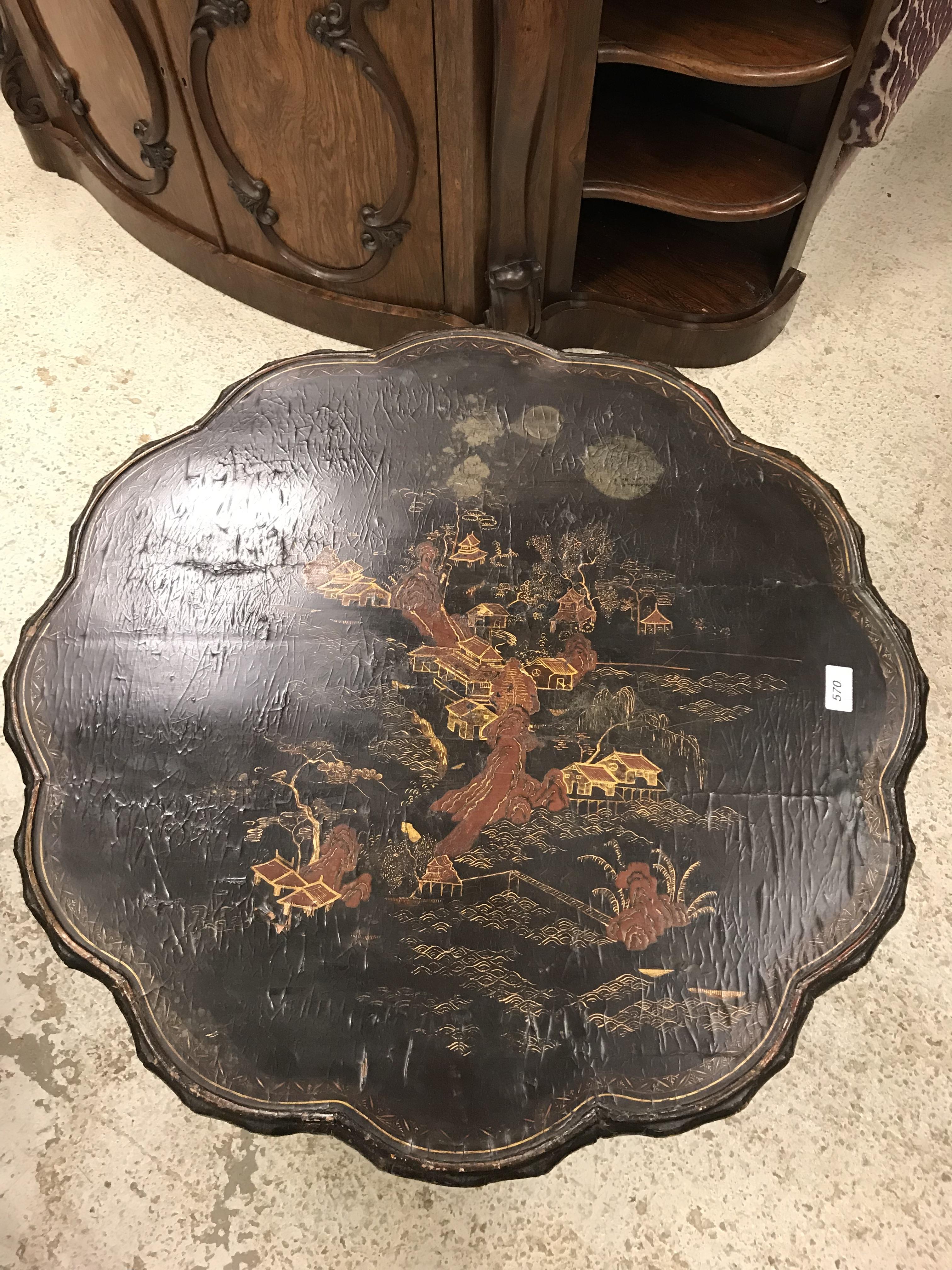 A 19th Century Chinese export ware black lacquered and gilt decorated tea table, - Image 4 of 6