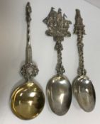 A Continental silver Apostle spoon with mask medallion decoration to the handle and gilt-washed