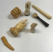 A Victorian turned bone and ivory bodkin case seal or pipe tamper as a lighthouse set with a