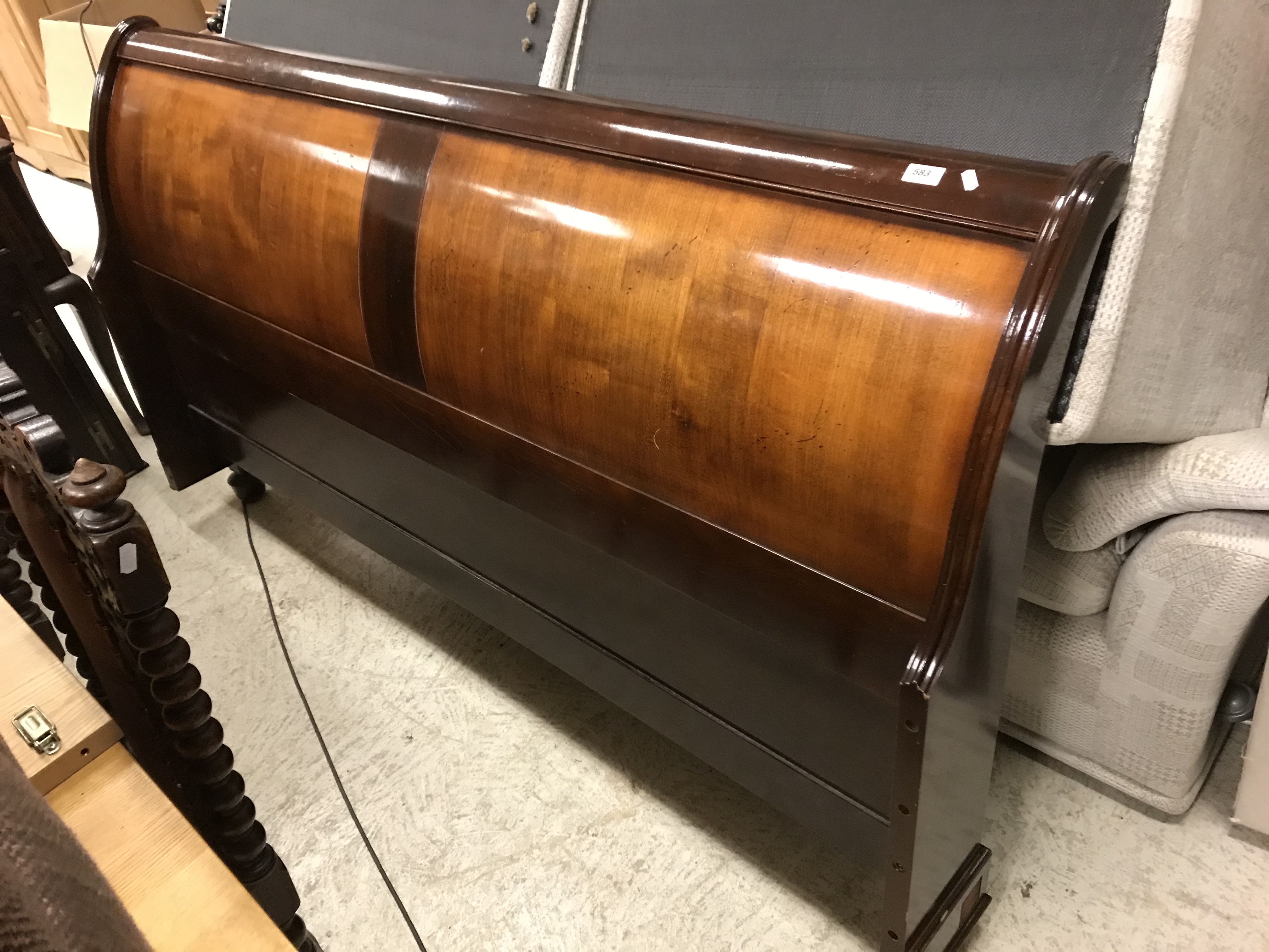 A modern cherry wood sleigh bed in the 19th Century French taste with ViSprung twin base, - Image 3 of 19