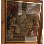 A 19h Century framed and glazed needlework study of King Solomon and his court, approx 56 cm x 46.